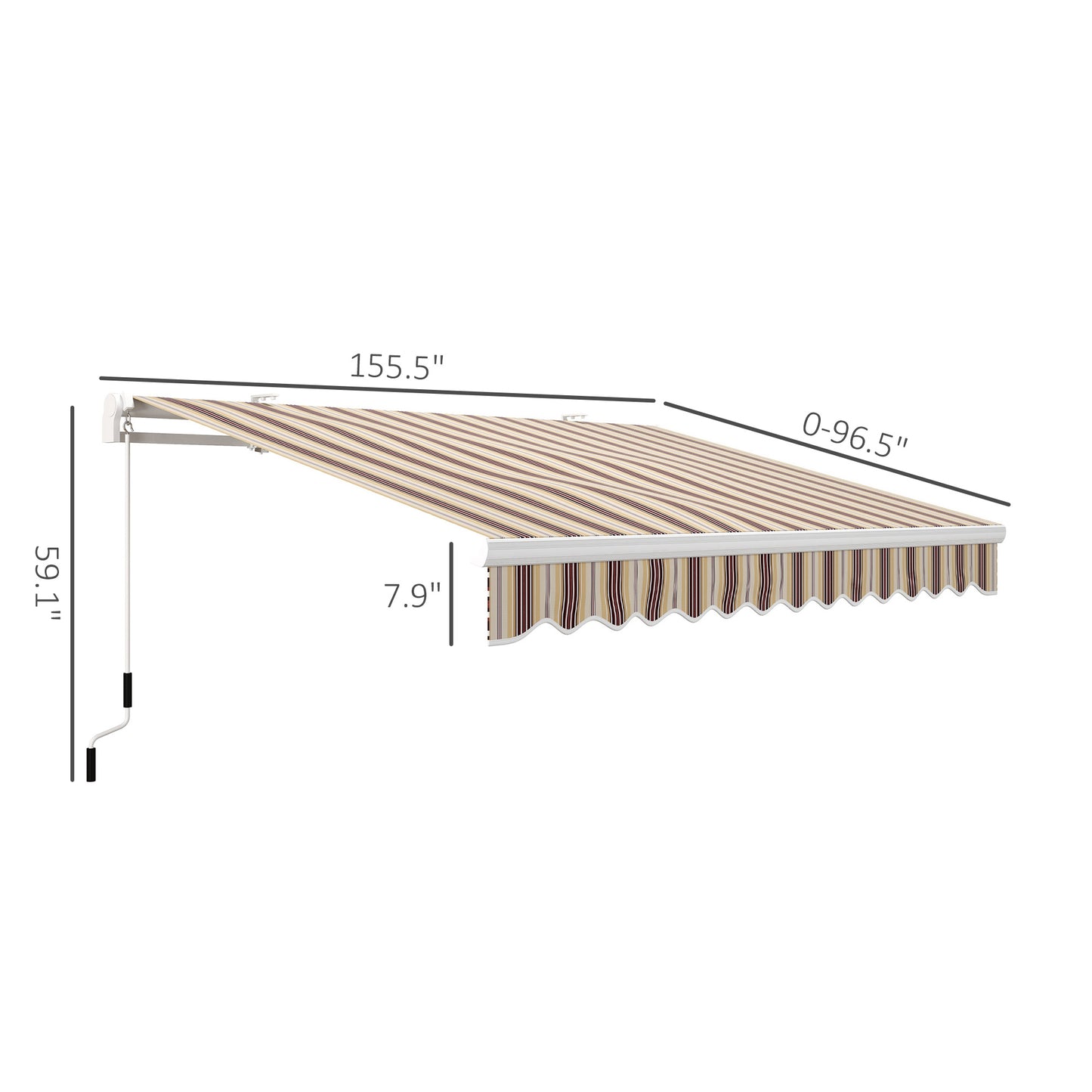 13' X 8' Retractable Awning, Patio Awnings, Sunshade Shelter W/ Manual Crank Handle, UV & Water-Resistant Fabric And Aluminum Frame For Deck, Balcony, Yard, Red Stripes