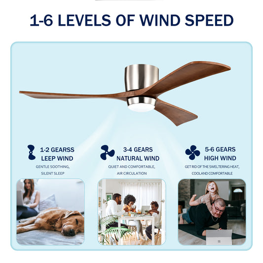Ceiling Fan With Lights Remote Control,Quiet DC Motor 3 Wood Blade Ceiling Fans 6 Speed Levels,Reversible Ceiling Fan, For Patio Living Room, Bedroom, Office,Indoor. Stain Nickel Walnut