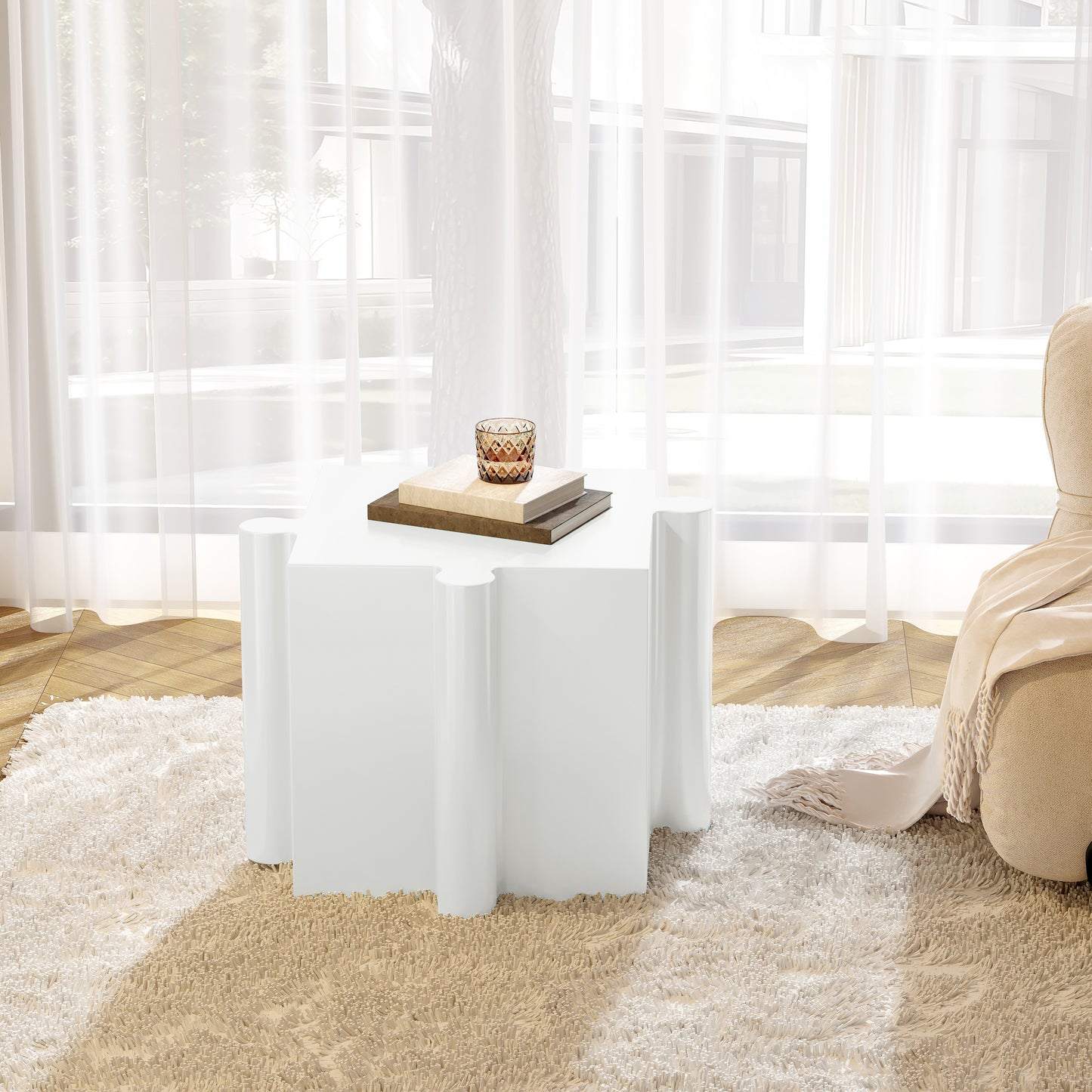 3-Piece Artistic Puzzle Table Set,Modular MGO Side Tables With Interlocking Design 2 Convex & 1 Concave , 200lb Capacity For Indoor & Outdoor,White & Black Color