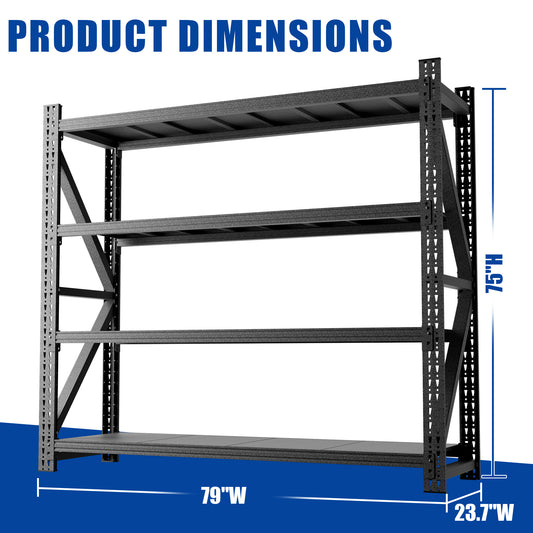 Heavy Duty Metal Adjustable Garage Shelves, 75 H X 79 W Industrial Shelving Unit 6000LBS Capacity Steel Storage Rack For Warehouse, Black