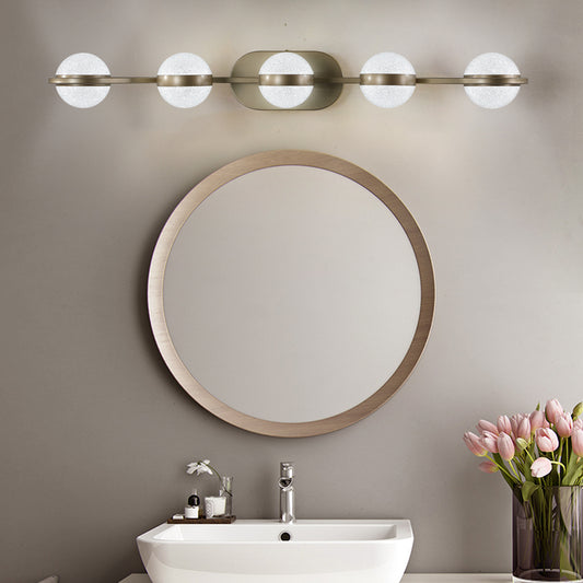 Bathroom Vanity Light, LED 5 Bulb Crystal Sand Acrylic Shades, Wall Mounted Decorative Lighting Fixture, Suitable For Bathroom Vanity Mirror Champagne Gold