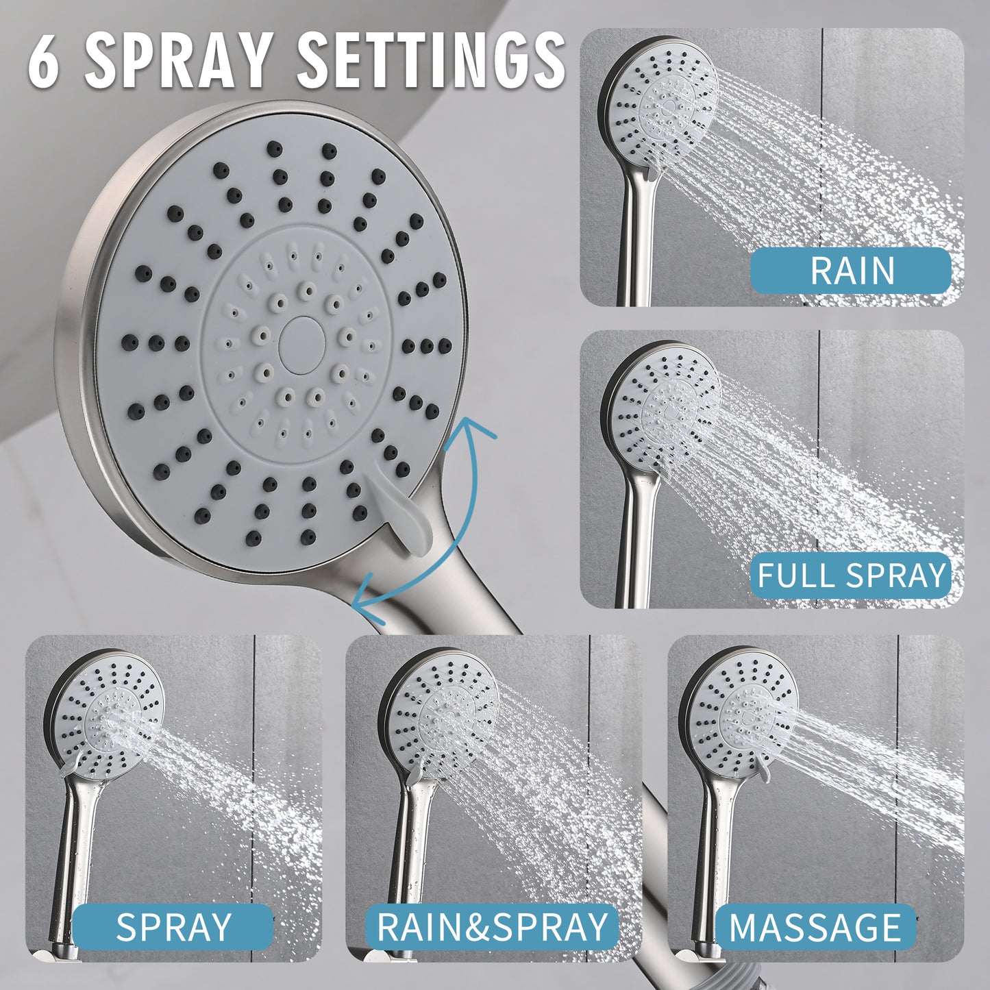 10 Inches Wall Mounted Shower With High Pressure Rain Shower Head And 5-Function Handheld Shower Head