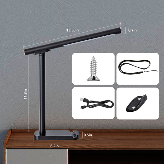 LED Desk Lamp 360 Adjustable, USB Charging Port, 5 Light Modes & Dimmable Brightness, Bedside Lamp For Reading, Craft, Work, Study Black