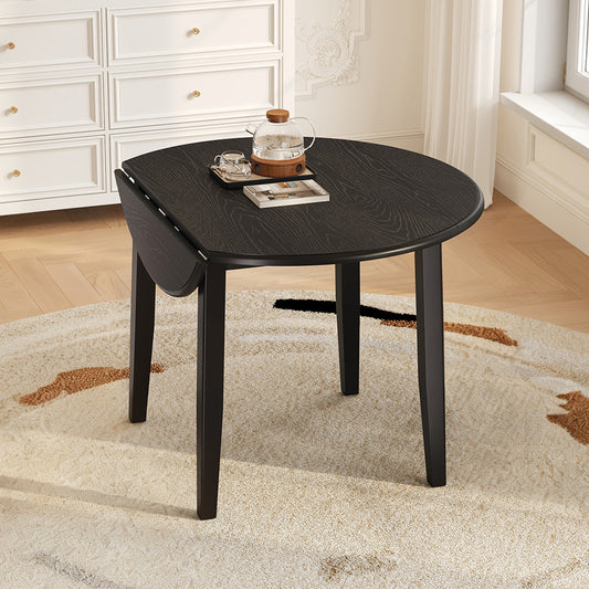 Extendable Round Dining Table For 2 4 People Folding Wood Dining Table With Adjustable Size, Space-Saving Design For Small Apartments And Dining Areas - BLACK