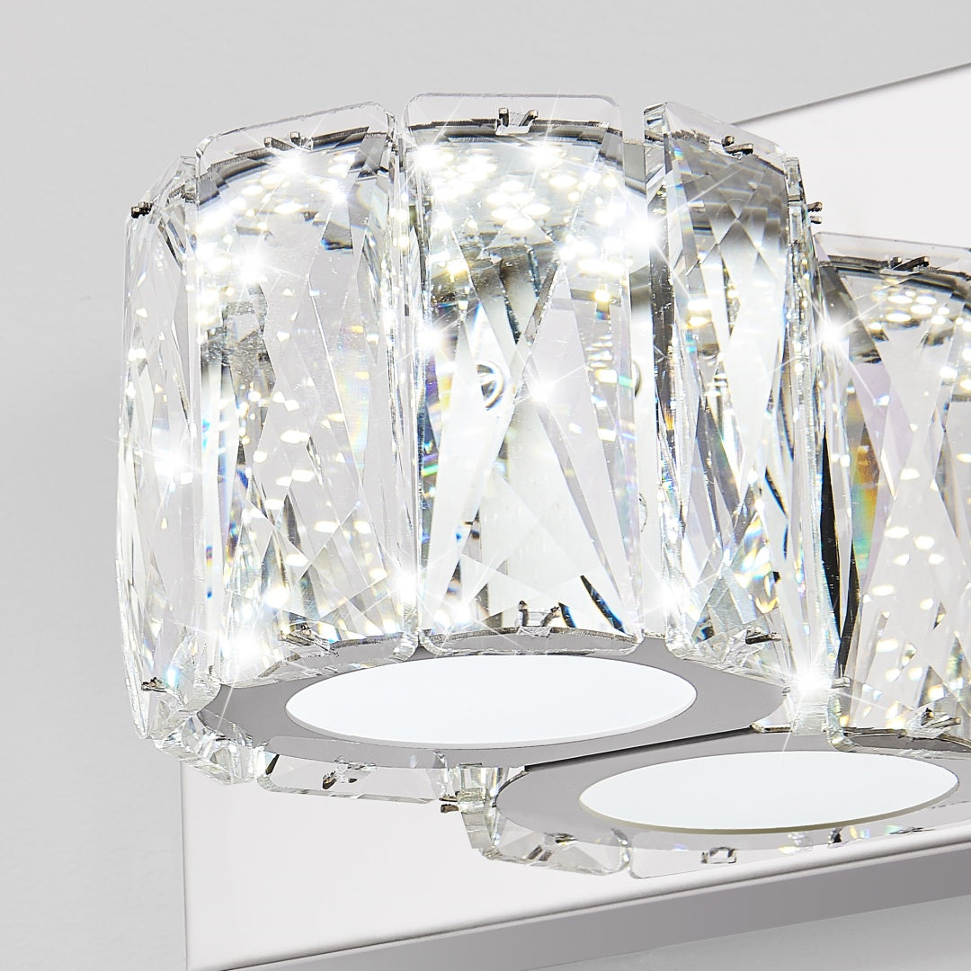 35 Modern Crystal 5-Light LED Wall Sconce -Elegant Chrome Bathroom Vanity Light With Clear Crystal Shades For Bathroom, Bedroom, Or Hallway