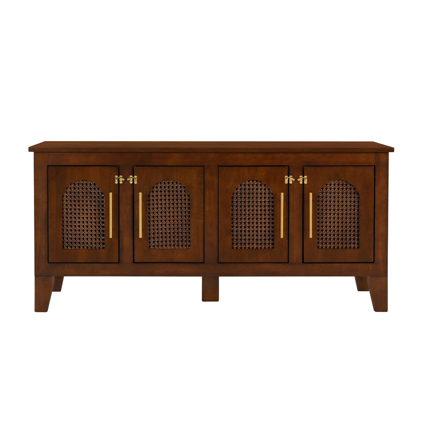 Lars Indoor Rattan Decorated Rubber Wood Dog Crate Cabinet Furniture -Stylish Pet Kennel With 4 Doors For Living Room