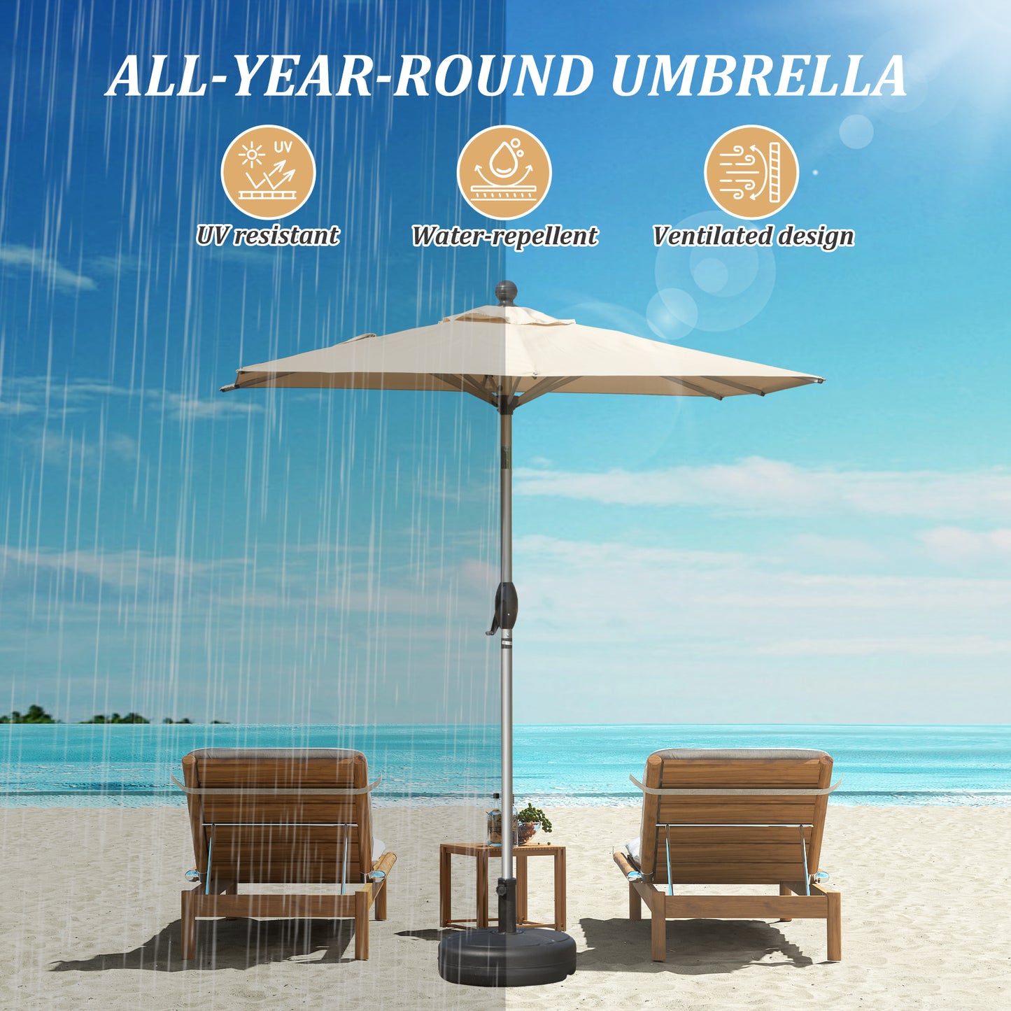 Rectangle Patio Umbrella With Crank Lift And Tilt Function, Beige Base Not Included