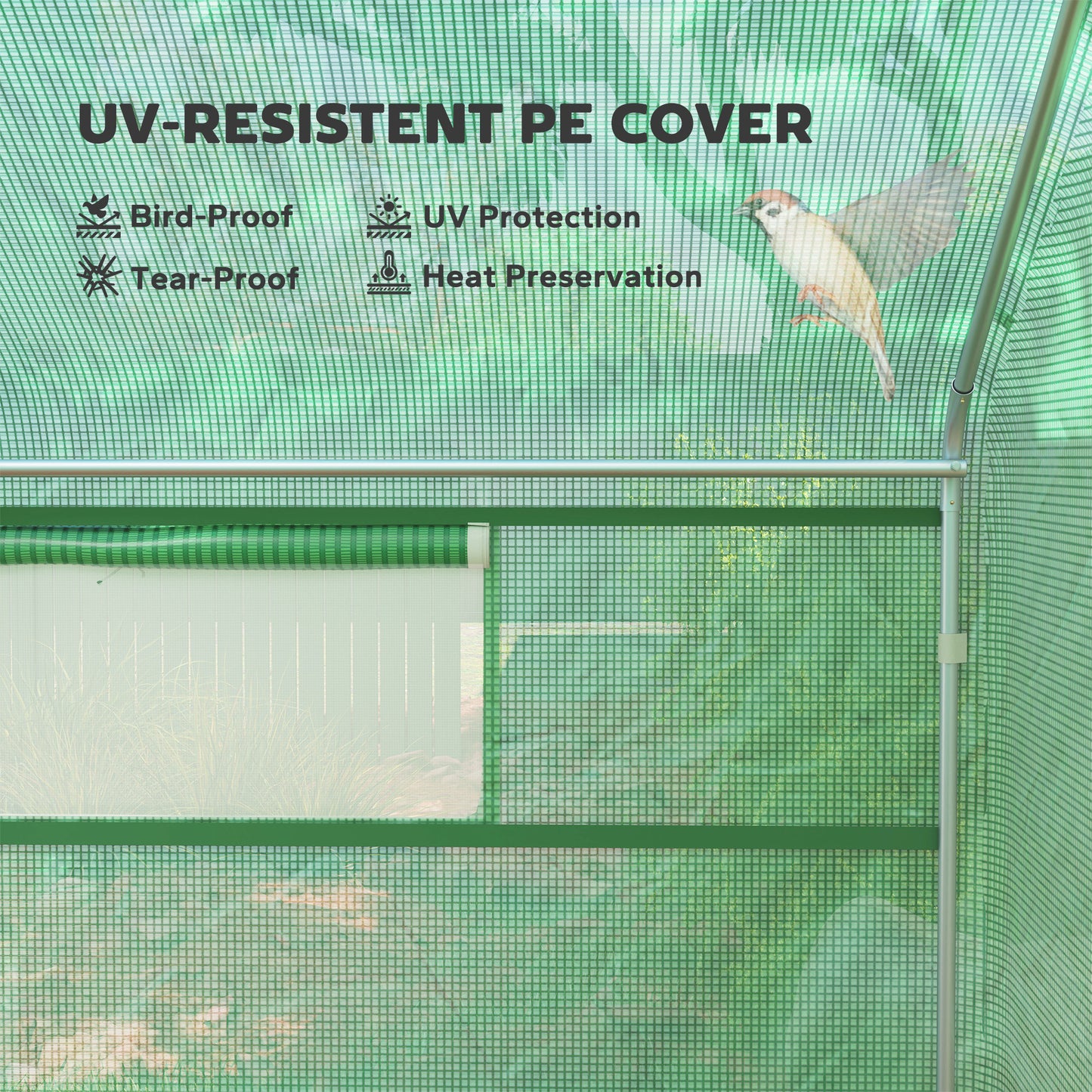 13' X 10' X 6.5' Tunnel Greenhouse Hoop House With Upgraded Galvanized Steel Frame And Large Windows, Green