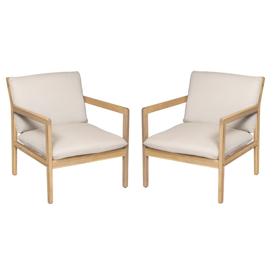 Outdoor Acacia Wood Armchair, Set Of 2, Patio Club Chair With Cushions, Light Teak