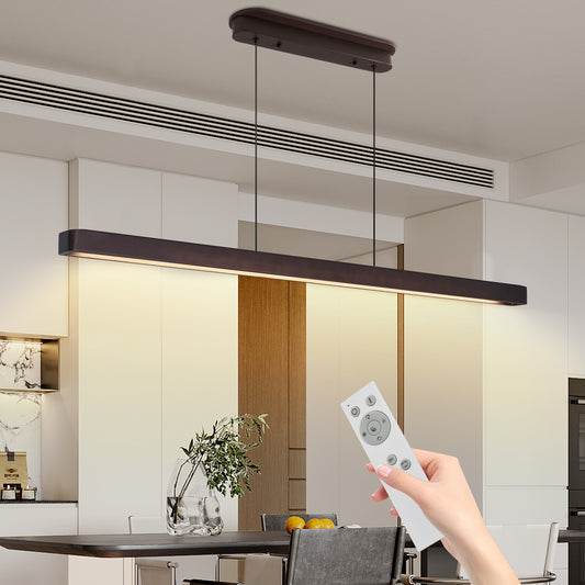 51-inch Walnut Wood Modern LED Pendant Light, Adjustable Hanging Light For Dining Room, Kitchen, Living Room Sleek Walnut Color Finish