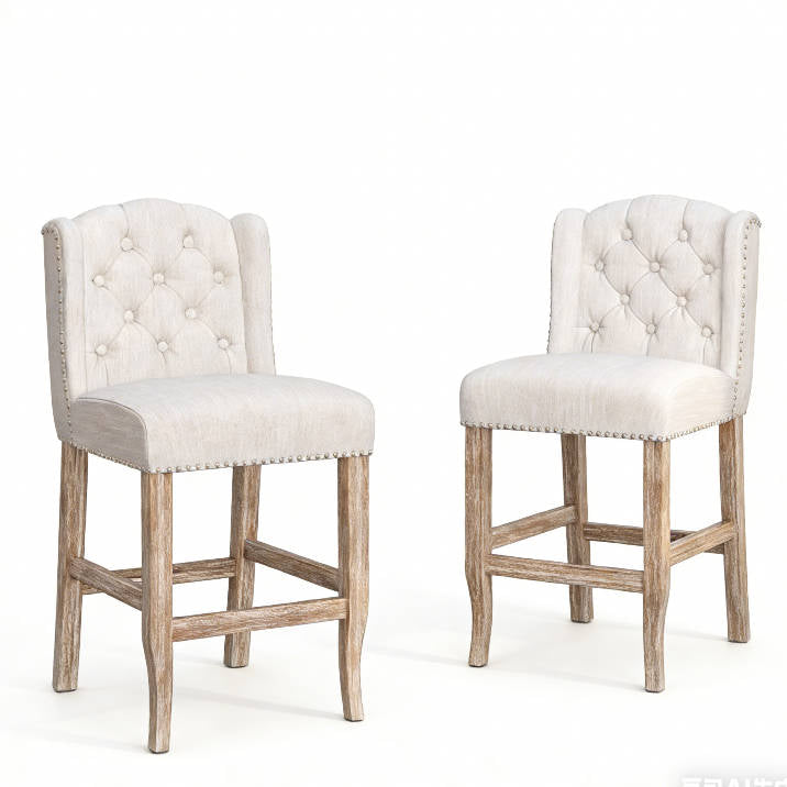 26.78 Seat Height Vienna Contemporary Fabric Tufted Wingback Counter Stools, Set Of 2, Beige