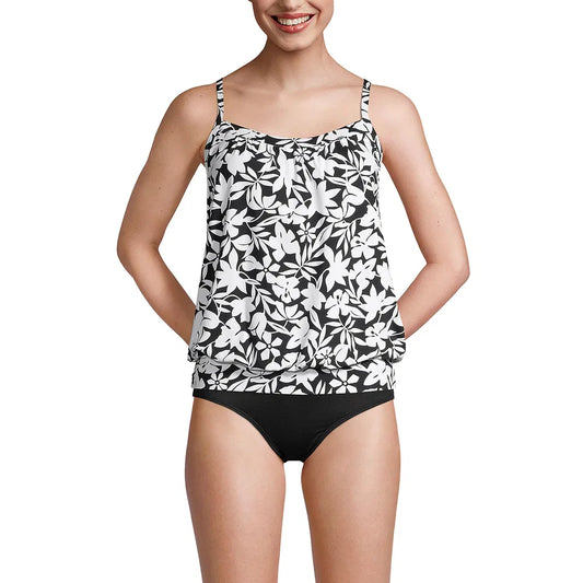 New Black And White Printed Women's Split Type Tankini Set With Conservative Style, Covering The Belly And Showing Off Thinness