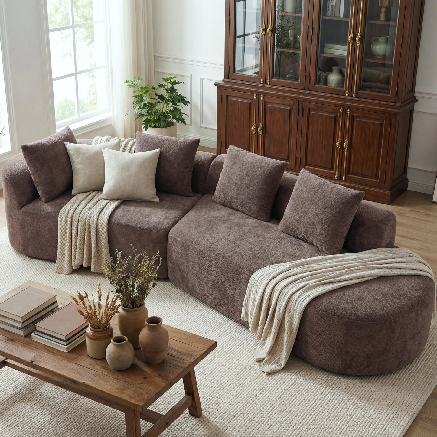 116 Modern Curved Sectional Sofa With High-Density Fully Compressed Sponge And Chaise Lounge, 2-Piece Set, Fully Assembled Right Hand Facing, Perfect For Living Room, Lounge