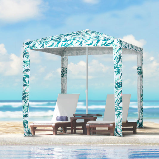 Quick Beach Cabana Canopy Umbrella, 6.5' Easy-Assembly Sun-Shade Shelter With Sandbags And Carry Bag, Cool UV50+ Fits Kids & Family, Green Coconut Palm