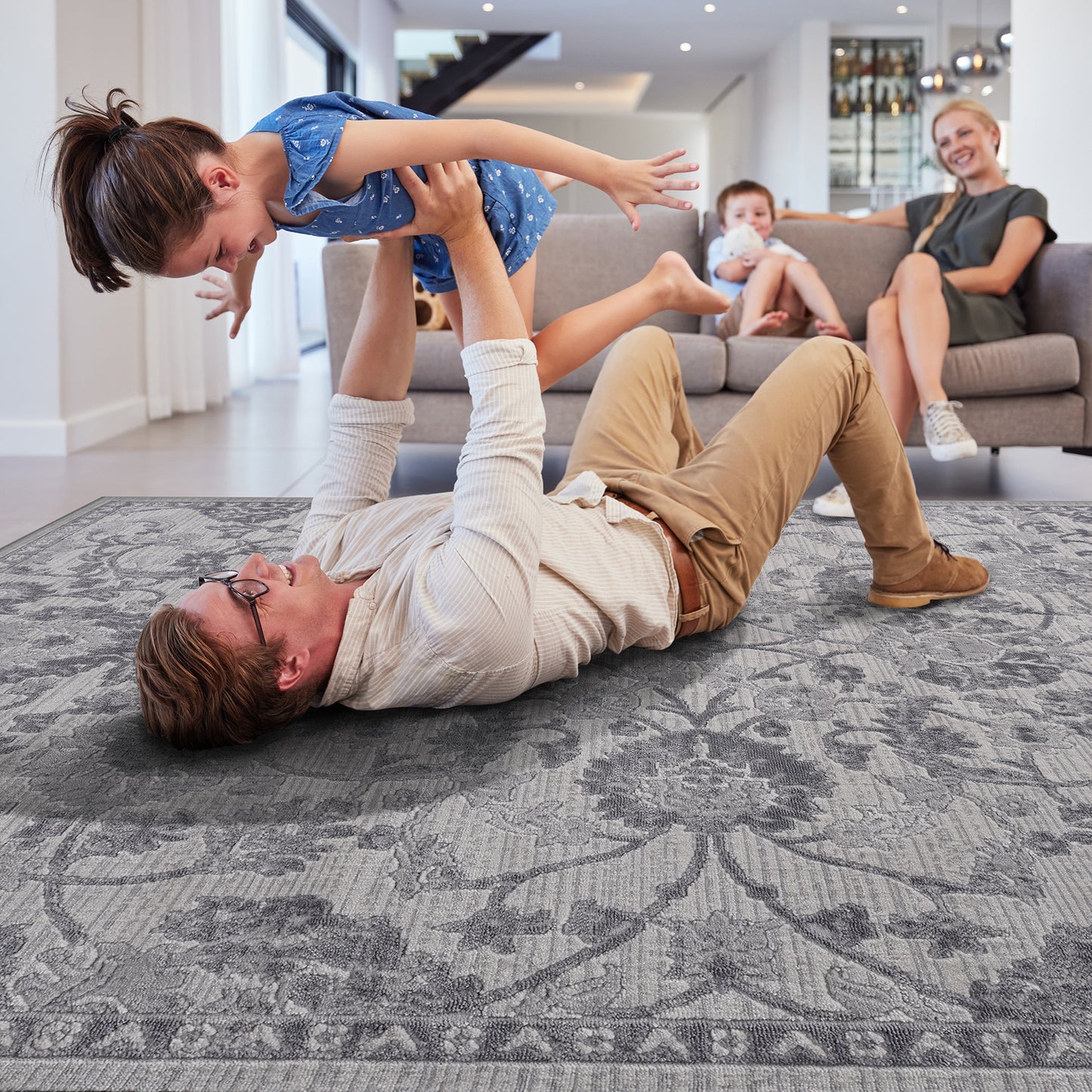 MARFI C Ollection 5X7 Grey Silver Oriental Area Rug