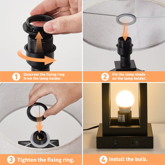 20.5in Black Farmhouse Bedside Table Lamp For Living Room, 3-Way Dimmable Touch Control Modern Nightstand Lamp With 2 Light For Bedroom, Home, Office Bulbs Included