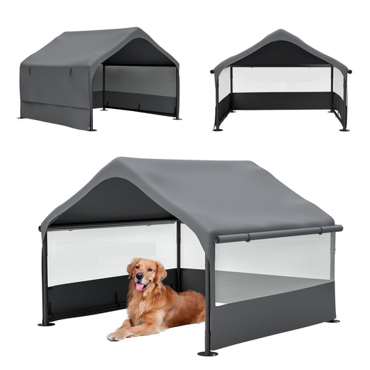Extra Large Outdoor Dog House Tent With 3-Sided Mesh Windows, Breathable Sun Rain Cover Pet Shelter With Canopy And Ground Stakes For Dogs, Cats, Livestock 4 X 4 X 3.3, Gray