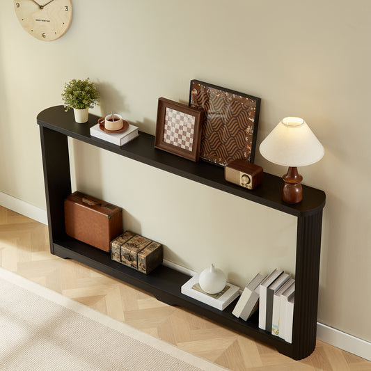 70.1 Corrugated Texture Storage Table For Entranceways, Narrow Wooden Console Sofa Table, Can Be Placed Behind The Sofa, Suitable For Entranceways, Corridors, And Front Door.Black.70.1 Lx8.7 Wx35.5 H