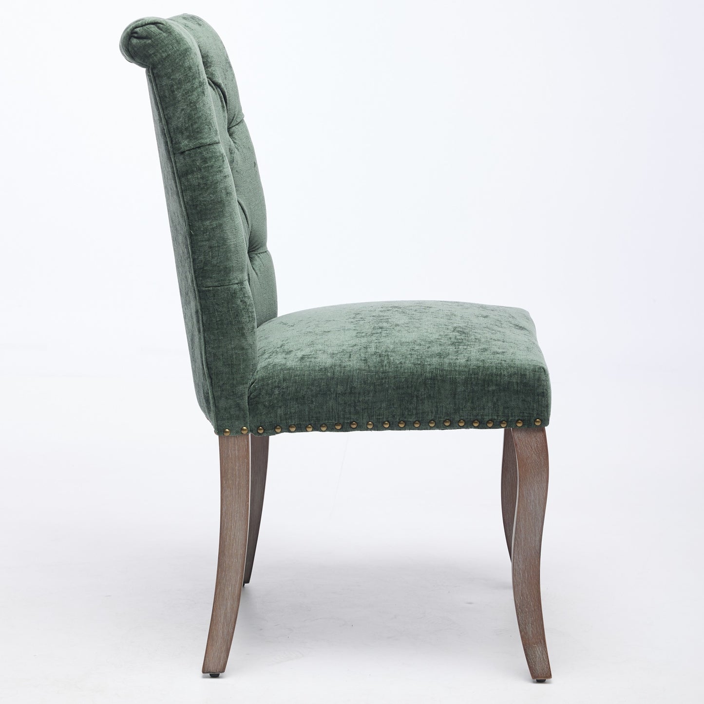 Upholstered Chenille Fabric Accent Dining Chair, Curved Solid Wood Legs, Elegant Tufted Club Dining Room Kitchen Room Dining Chair, Set Of 2,Olive Green,SW1894OL