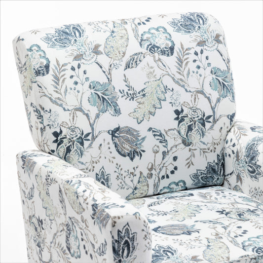 Patterned Polyester Blend Armchair, Solid Birch Wood Frame With Brown Tapered Legs, Foam Padded Accent Chair With Trim Detail For Living Room Office