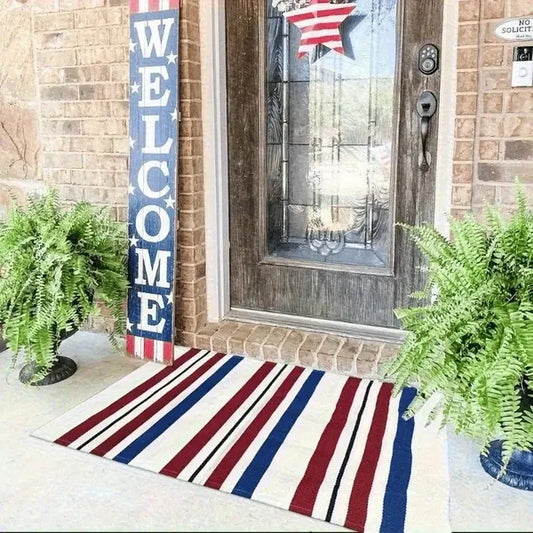 Unique Outdoor Mat, American Vintage Patriotic Star, Machine Washable Non-Slip Mat, Red White Blue Stars & Stripes Design 31x20 Inch Ideal Gift For Patriotic, Patriotic Area Mat, Perfect For Father's