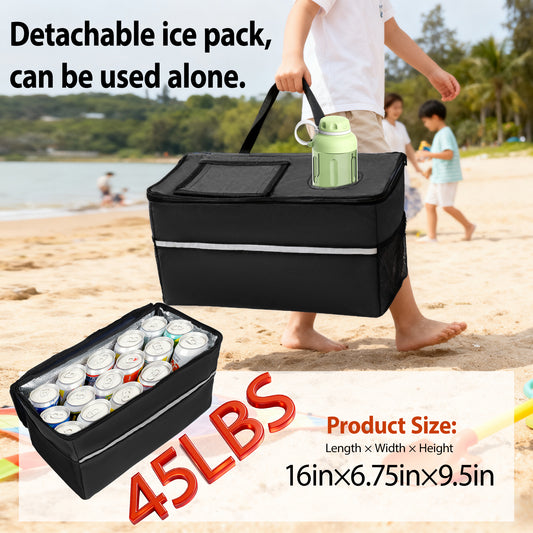 3- In- 1 Convertible Folding Wagon Cart With Bench Seat & Storage - Includes 1 Ice Pack 500lbs Heavy- Duty Utility Wagon 180L Capacity All- Terrain Wheels For Camping Beach Sports Garden Black