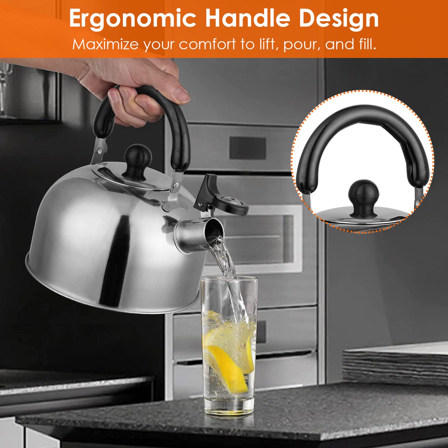 Multi-Use Whistling Tea Kettle 2 Liter, Anti-Corrosion Stainless Steel Water Kettle With Sealed Lid, Heat Resistant Handle For Home Office Camping
