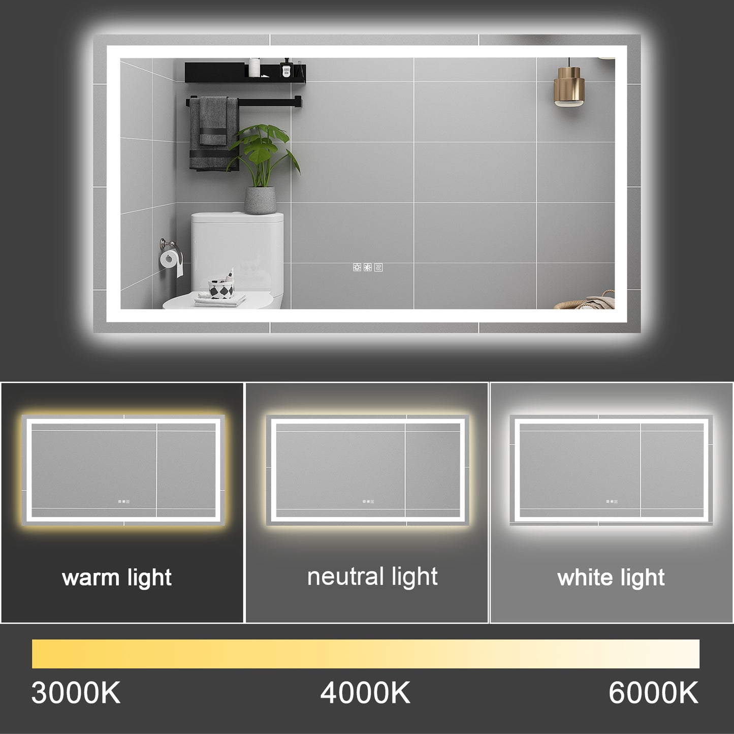 60 X 32 LED Bathroom Mirror With Anti-Fog And Touch Sensor - Modern Frameless Lighted Wall Mirror For Bathroom Vanity, Shower Room, Or Dressing Area