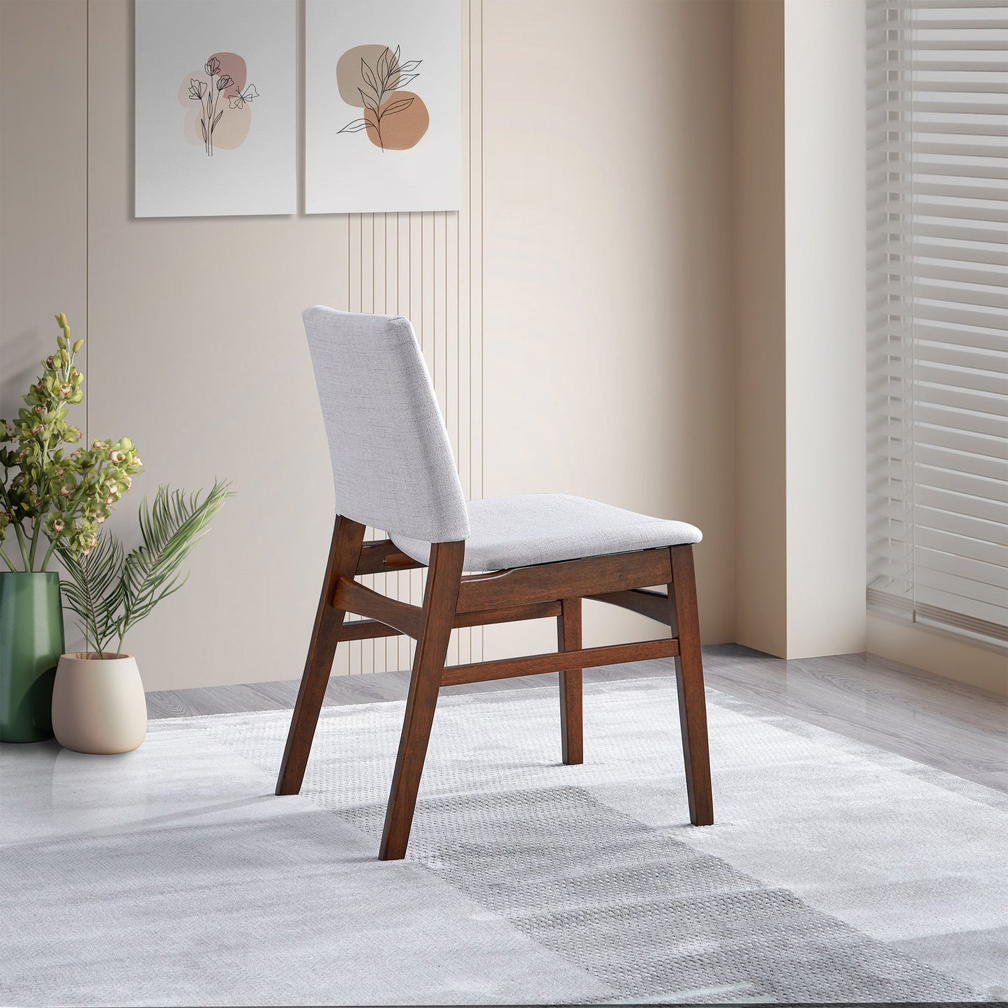 Gusto Mid-Century Modern Fabric Dining Chair Set Of 2 In Light Gray With Solid Wood Frame 22.4 W X 18.1 D X 31.1 H For Living Room Bedroom Outdoor