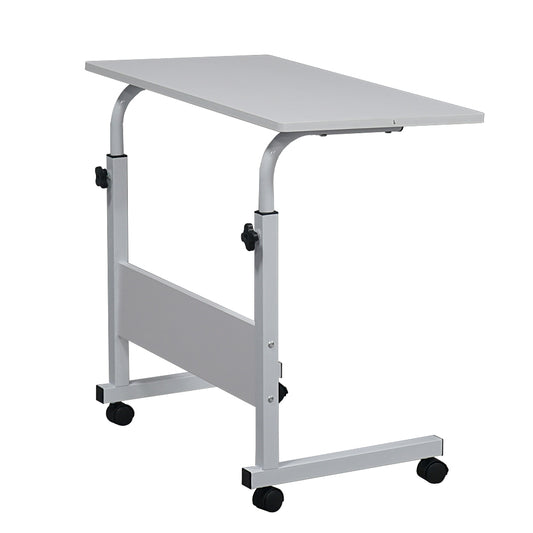 80cm Adjustable Tray Table Rolling Sofa Side Snack Table With Wheels Portable C-Shape Dinner Tray Tables Mobile Wooden Laptop Desk Beside Couch Bed