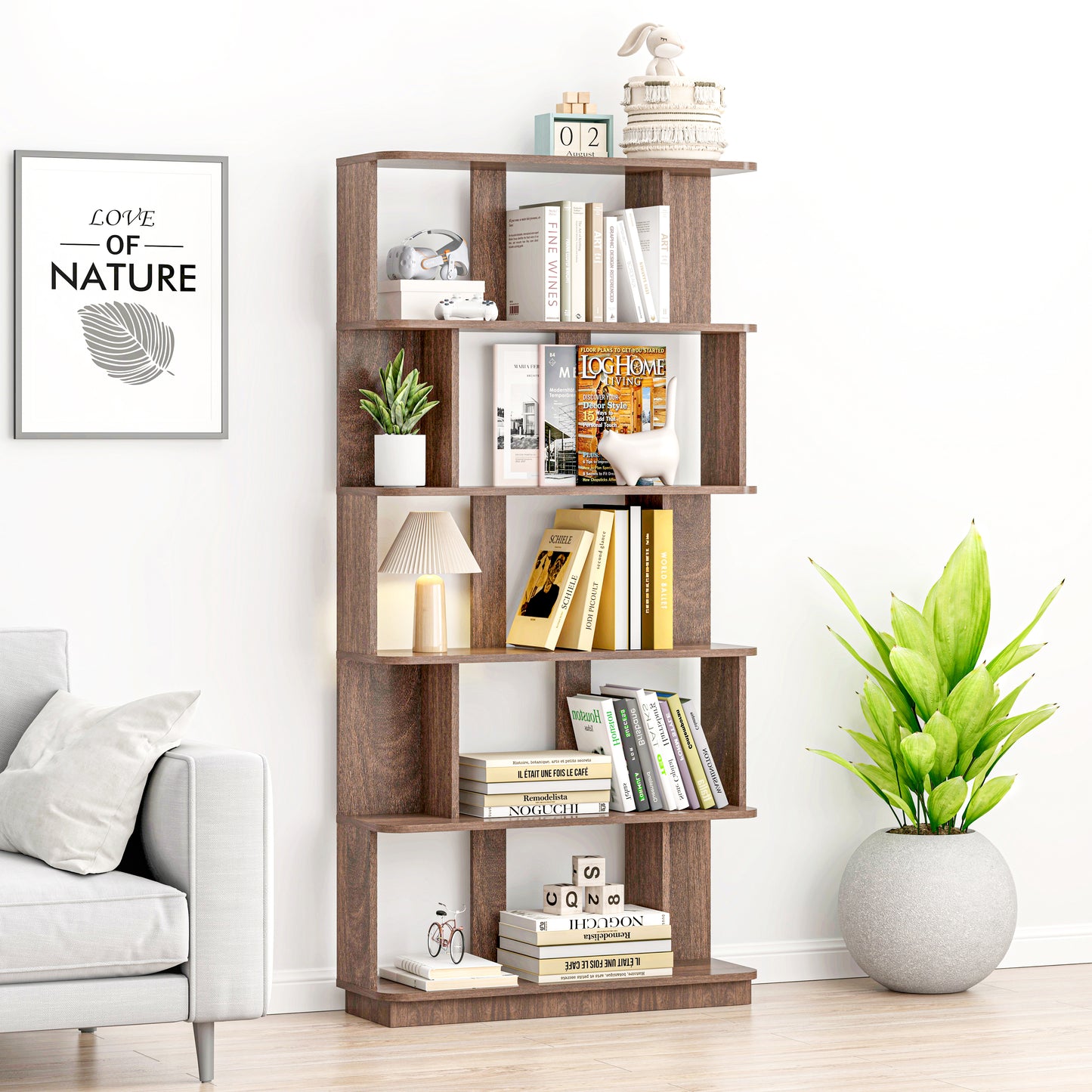31.5L X 64.56H Free Combination Bookshelf Modern 5-Tier Open Storage Bookcase MDF Wood Display Shelving For Living Room Home Office Bedroom Decor Organizer, Media Storage Shelves