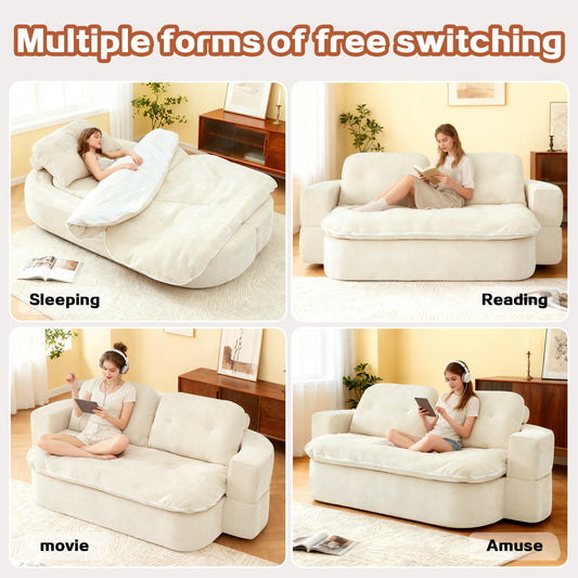 Modern Floor Sofa With 2 Pillows,Convertible Chenille Fabric Foam-Filled Sleeper Sofa Bed, No Assembly Required,Convertible Sofa Cushion Unfolds Into Quilt,Folding Mattress For Living Room,Playroom