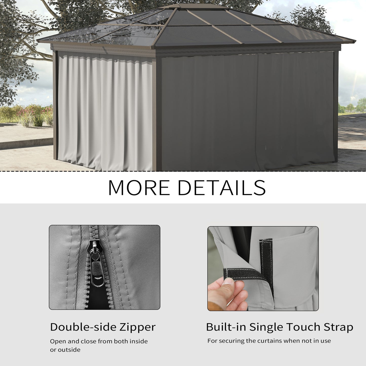 9.84' X 9.84' Gazebo Sidewall Set With Hooks/C-Rings, Gray