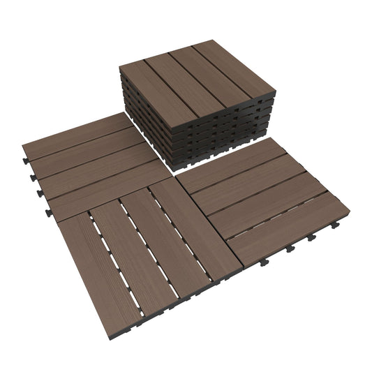 44 Pcs Interlocking Deck Tiles, 12 X 12 HDPE Outdoor Flooring, Patio Flooring Outdoor Waterproof, Deck Tiles Outdoor Waterproof For Deck Garden Poolside, All Weather Use -Dark Brow