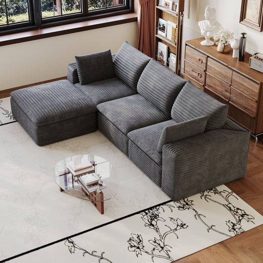 102 Cloud Sofa,Corduroy Fabric,Deep Seat Couches,Double-layer Design,Removable Cushion,No Assembly, DIY Combination For Living Room, Bedroom,Conference Room ,Apartment,Dark Grey