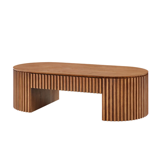 51.18 Oval Wood Coffee Table With Drawer Mid Century Modern Coffee Table Unique Coffee Table For Living Room Furniture, Tea Table Brown
