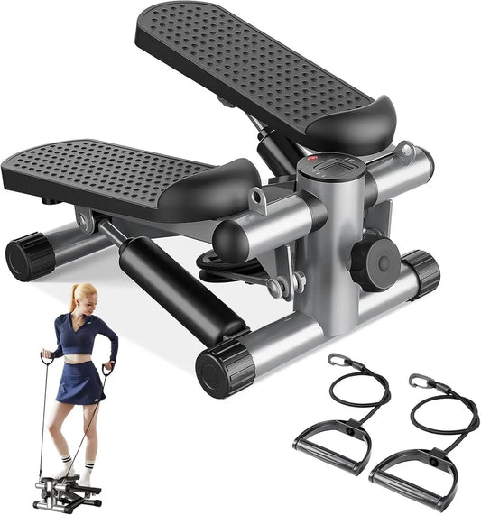 Mini Stepper With Resistance Bands, Portable Full Body Workout Stepper Machine Adjustable Foot Stepper For Fitness