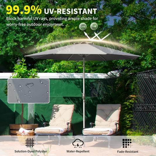 10FT Patio Umbrella, Outdoor Table Umbrella With Push Button Tilt And Crank, UV Protection Waterproof Market Sun Umbrella With 8 Sturdy Ribs For Garden, Deck, Backyard, Pool Gray - Base Not Included