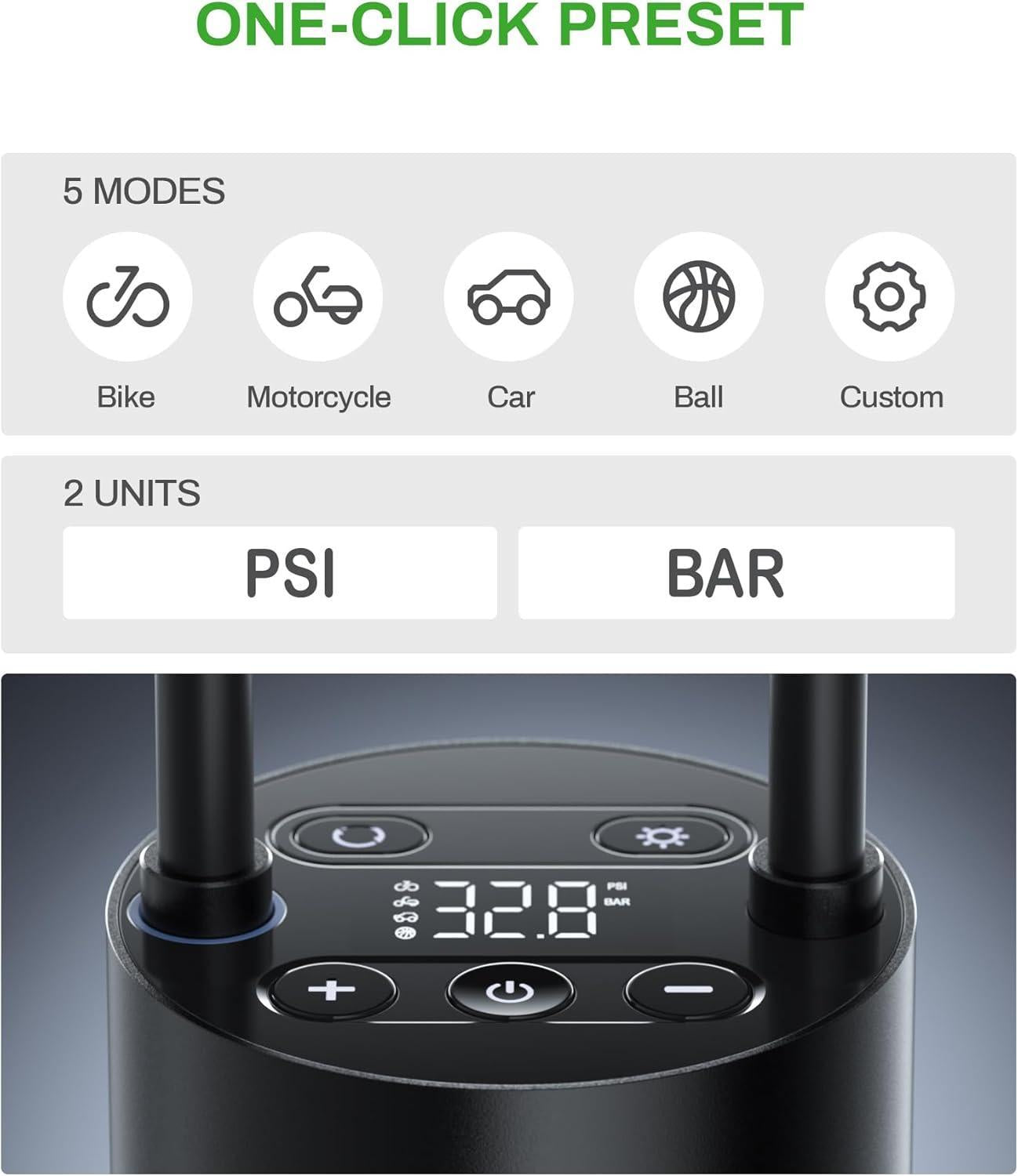 AMPBANK AT004 Smart Portable Tire Air Pump For Cars, Motorcycles, Bicycles And Balls With Pressure Gauge And LED Screen For Fast Inflation