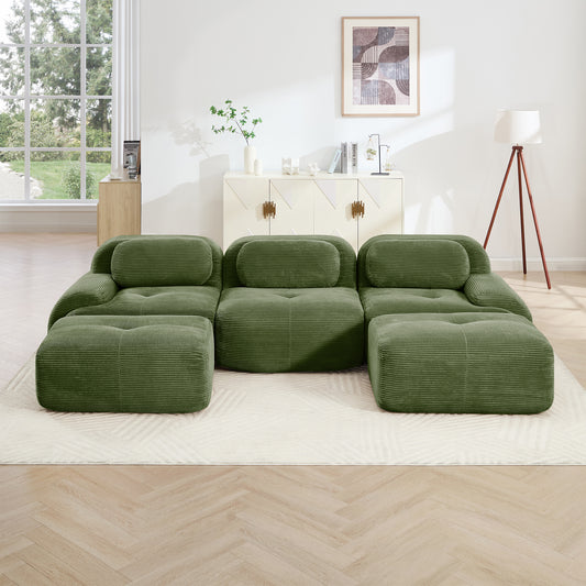 U-shaped Modular Sofa PremiumCorduroy Fabric Fabric No Assembly Anti-slip Design Pet-friendly Extra-wide Curved Armrests 32D High-resilience Sponge For Living Rooms Bedrooms Studie,Olive Green