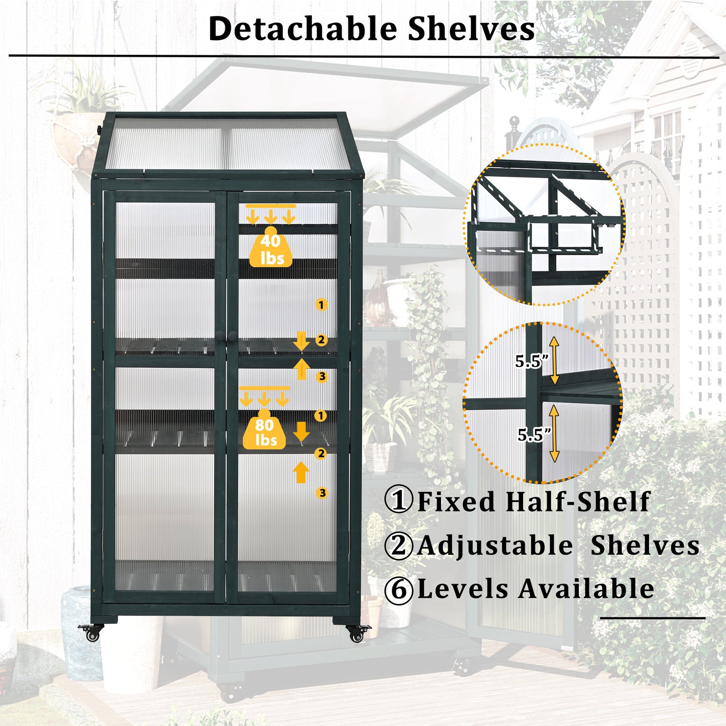 TOPMAx 62inch Height Wood Large Greenhouse Balcony Portable Cold Frame With Wheels And Adjustable Shelves For Outdoor Indoor Use Forest Green