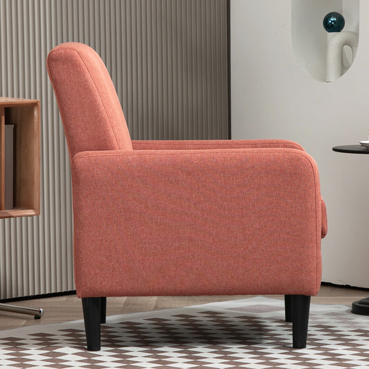 Faux Linen Upholstered Accent Chair, Modern Armchair With Solid Wood Frame, Single Sofa Chair For Living Room Bedroom