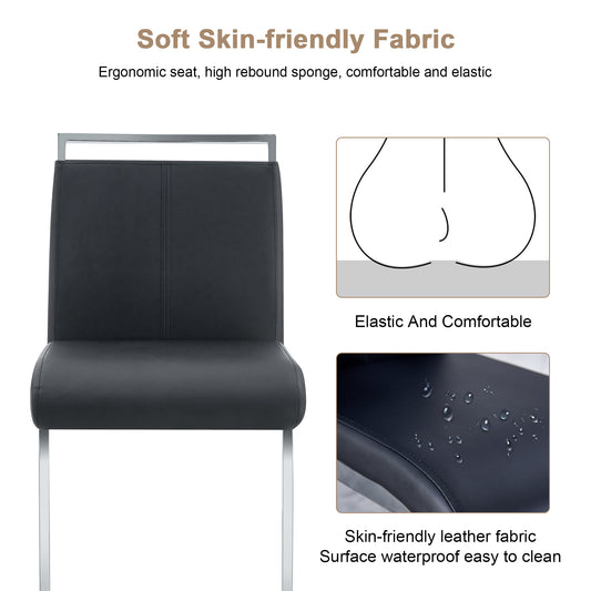 Modern And Beautiful Bar Stool Upholstered In PU Leather With C-shaped Silver Metal Legs For Dining Rooms, Kitchens, Terraces And Guest Office Chairs. Set Of 6 Black PU