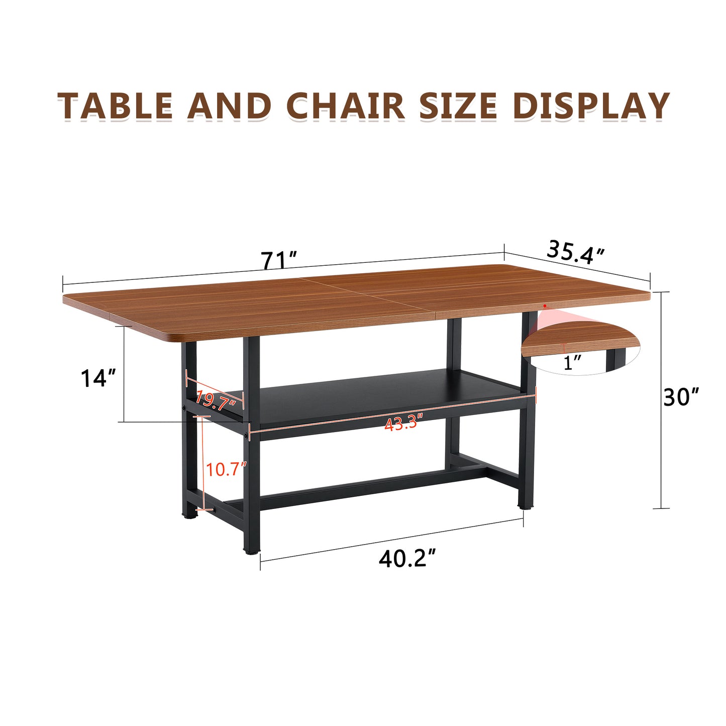 A 71 X35.4 Inch Dining Table With A Tabletop Cleverly Pieced Together By Four Walnut Textured MDF Boards. The Desktop Has A 43.3 X19.7 Storage Platform. Very Suitable For Family Gatherings,etc.