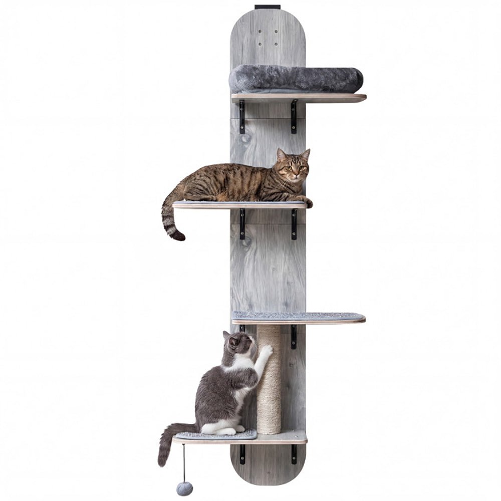 Door Hanging Cat Climber 4-level Height Adjustable With Plush Bed Teasing Ball Jute Rope Scratching Post