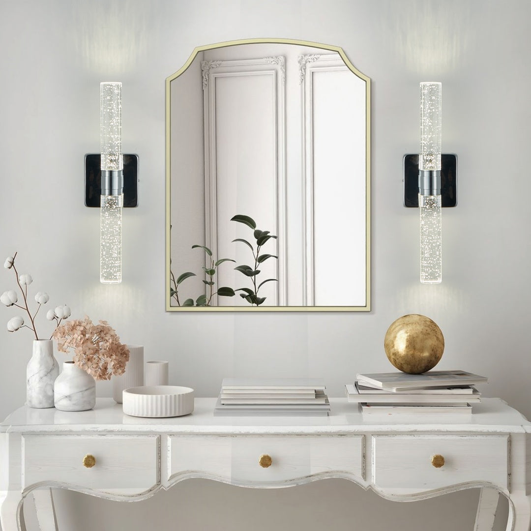 17in H Contemporary Crystal Wall Light, Chrome Finish With Bubble Crystal, 2-Light Sconce For Bathroom, Bedroom, Hallway - Modern Indoor Lighting Fixture