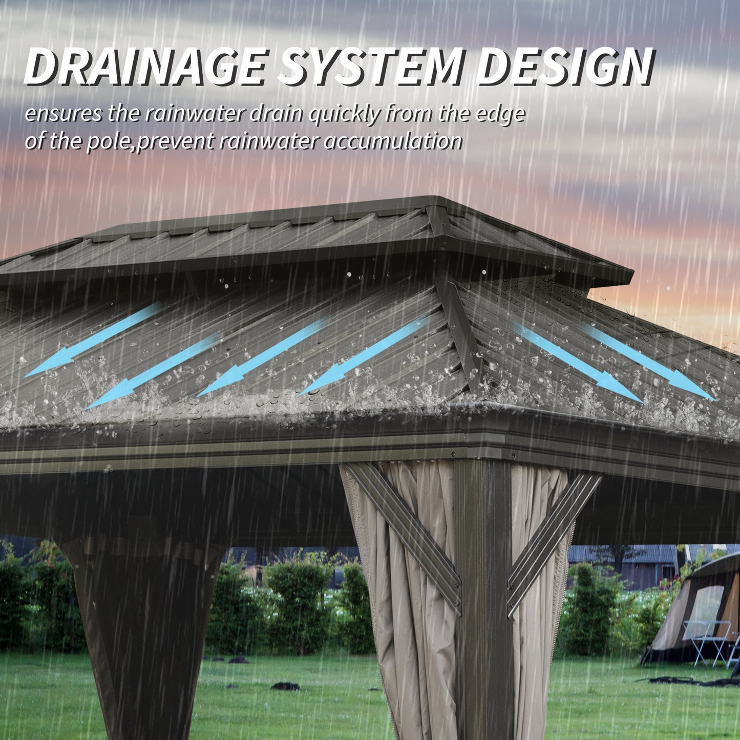 10 X 14 Hardtop Gazebo, Upgraded Metal Gazebo With Drainage System, Dual-Layer Galvanized Steel Roof, Curtain And Netting, Outdoor Shelter Canopy For Patio, Garden, And Backyard, Brown