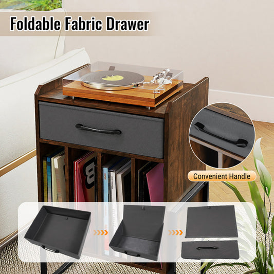 Record Player Stand With Drawer And Record Holder For Music Room, Living Room And Study