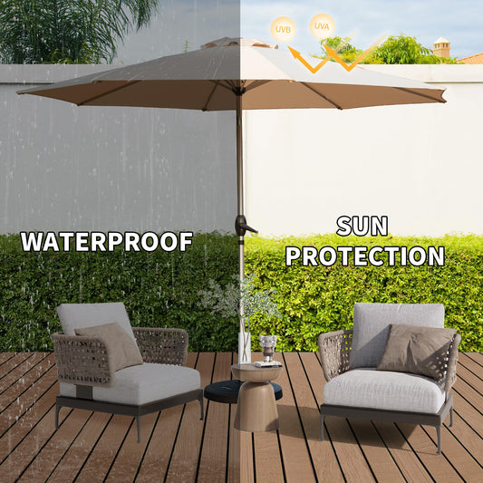 10FT Patio Umbrella, Outdoor Table Umbrella With Push Button Tilt And Crank, UV Protection Waterproof Market Sun Umbrella With 8 Sturdy Ribs For Garden, Deck, Backyard Beige -Base Not Included