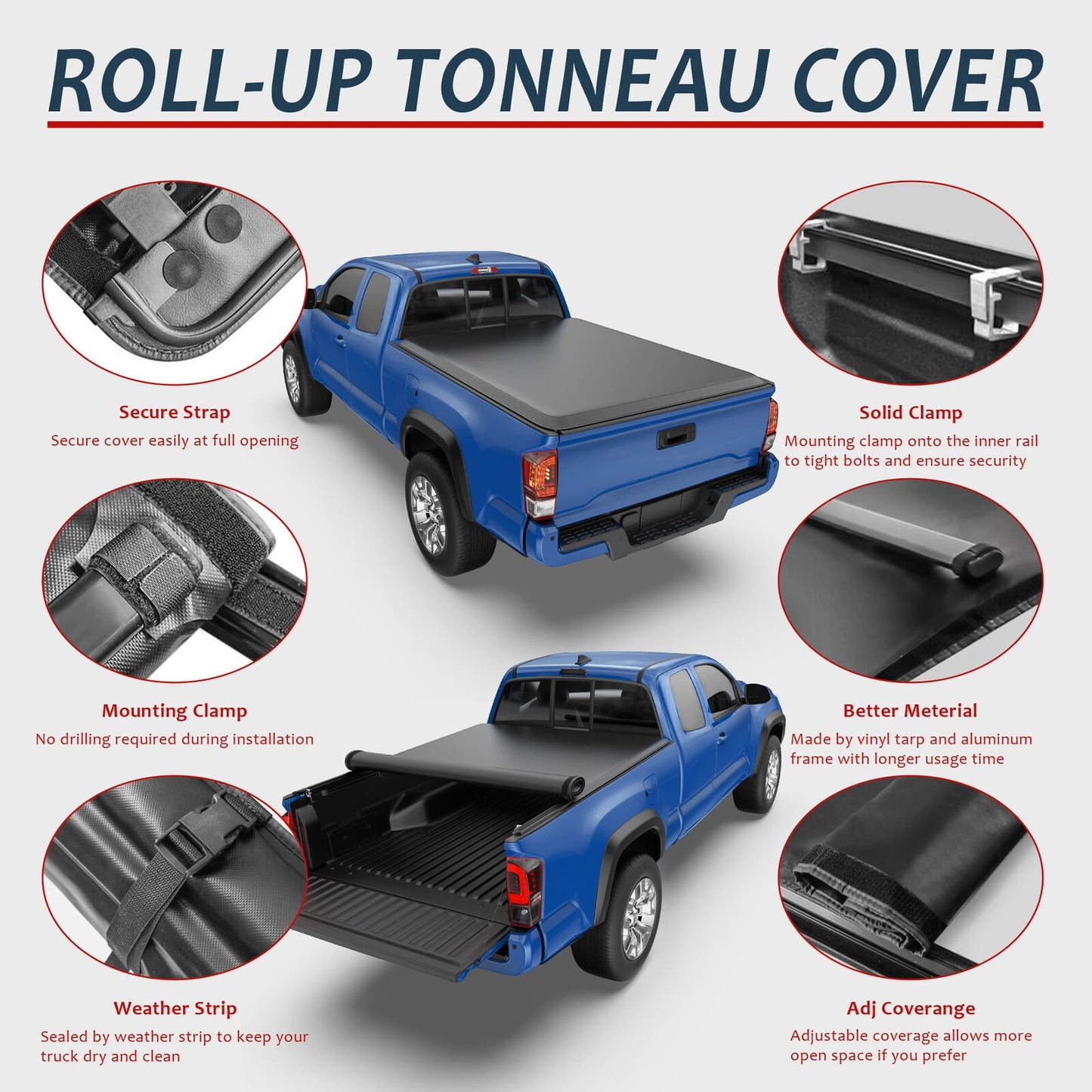 6FT Truck Bed Soft Roll Up Vinyl Tonneau Cover--A86364-915JM44410